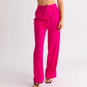 Women's Straight Leg Pink Satin Pants